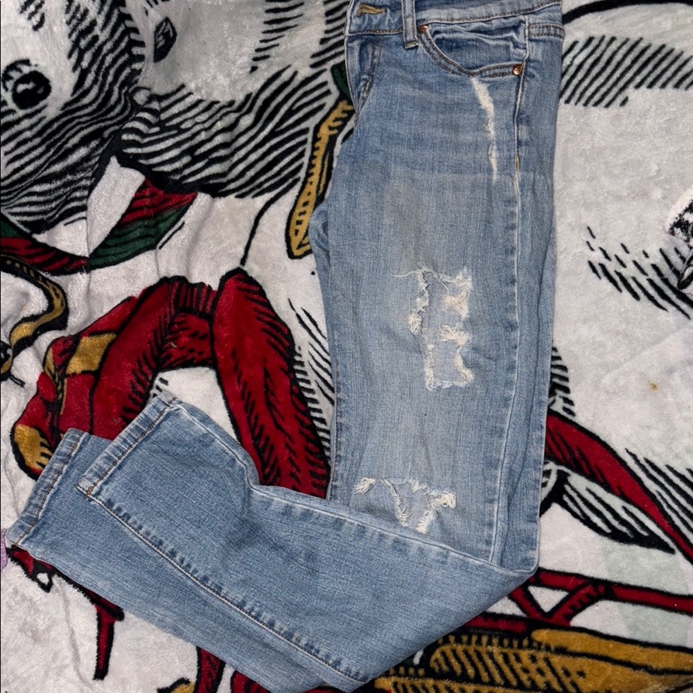Eunina Low Rise Light Blue Distressed Skinny Jeans Size 1